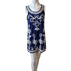 Lauren Michelle medium Navy blue white embroidered sleeveless mini dress